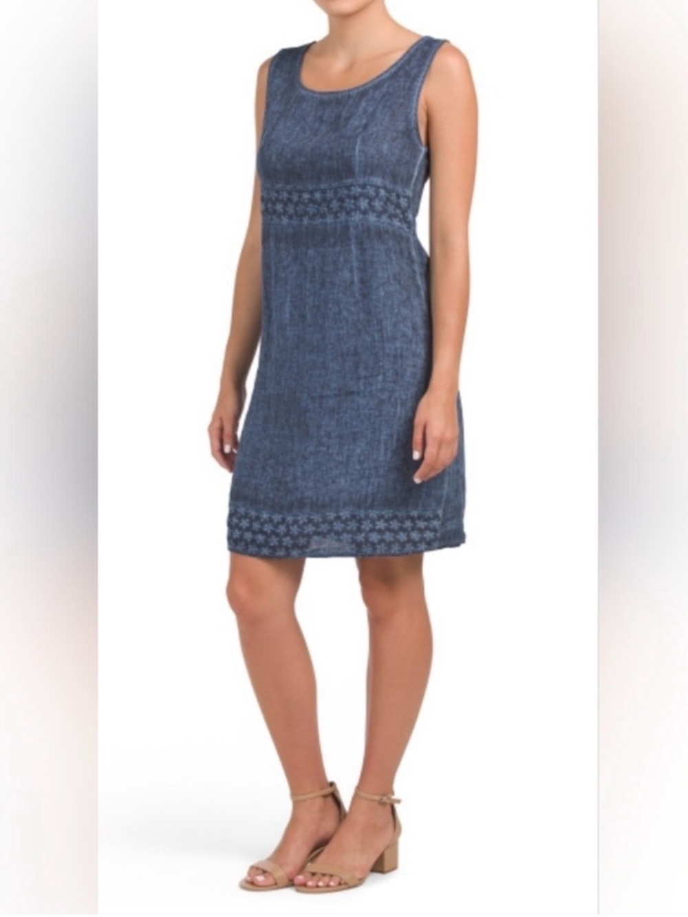 Lungo L’Arno Embroidered Linen Dress Made in Italy in Denim Blue Resort Boho
